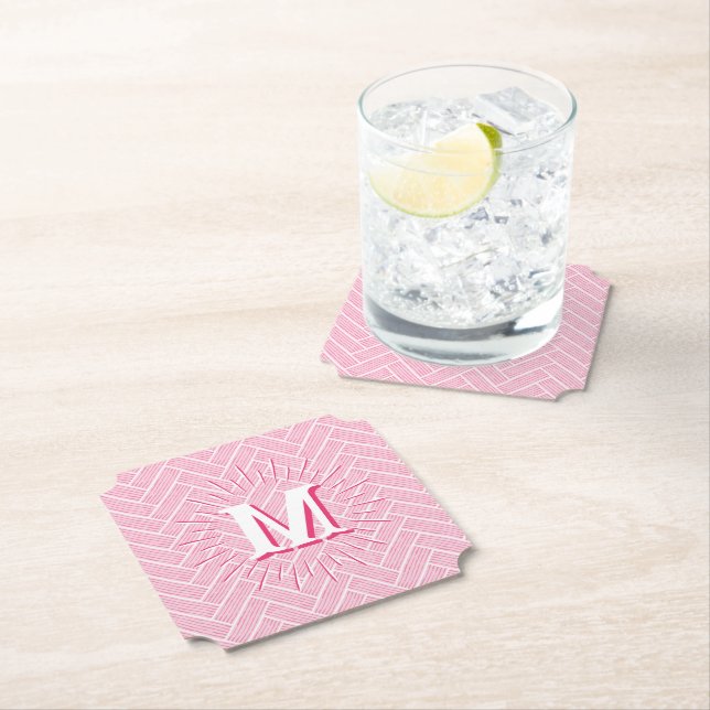 Ripple Herringbone in Pink Personalised Paper Coaster (Insitu)