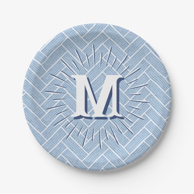 Ripple Herringbone in Slate Personalised Paper Plate (Front)