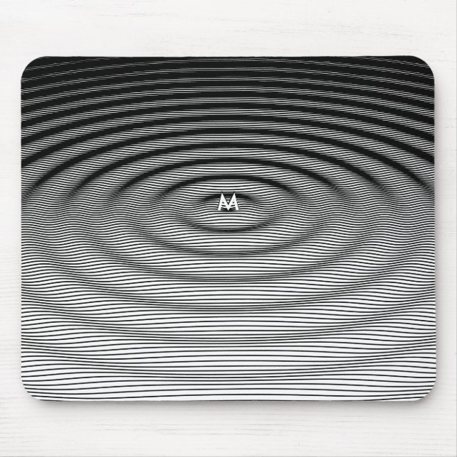 Ripple Wave Pattern Chic Black White Monogram Mouse Pad (Front)