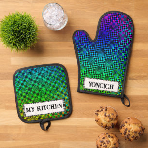 Rippled Checkers by Kenneth Yoncich Oven Mitt & Pot Holder Set