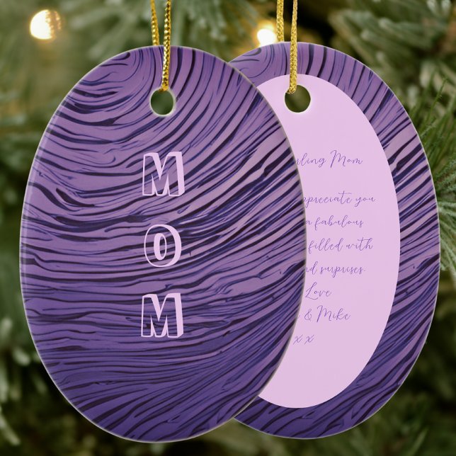 Rippled Opulent Purple And Pink Mum 60th Birthday  Ceramic Ornament (Front And Back)