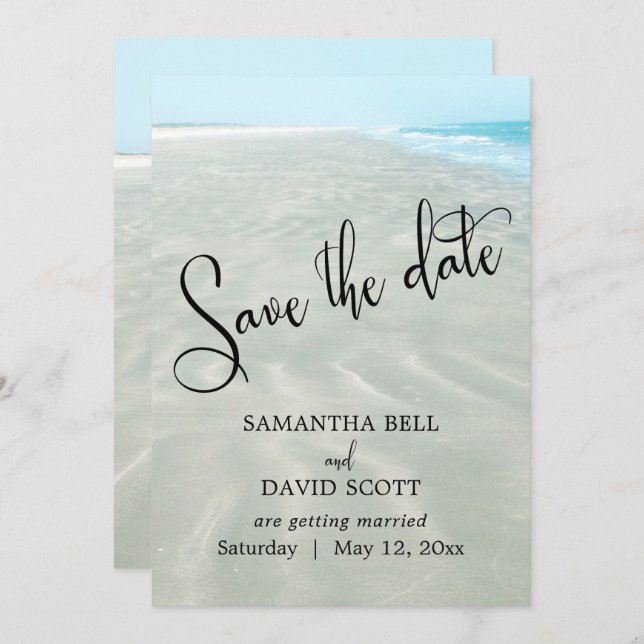Rippled Sand Aqua Water Modern Beach Save the Date Invitation (Front/Back)