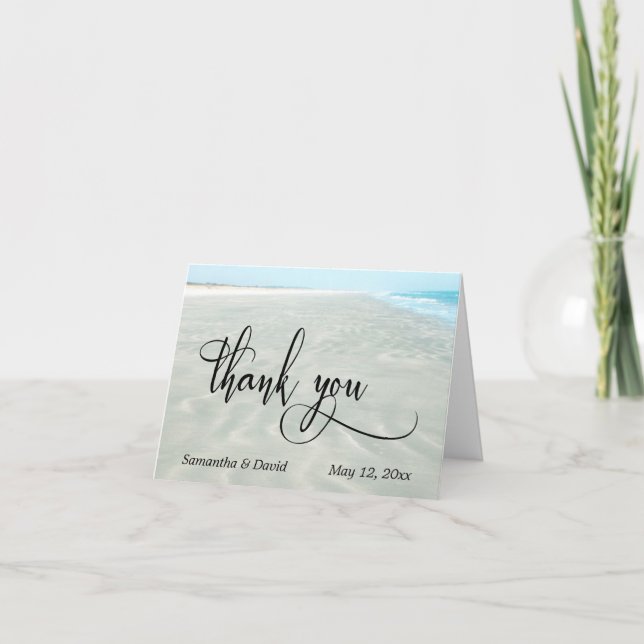 Rippled Sand Aqua Water Photo Beach Thank You Card (Front)