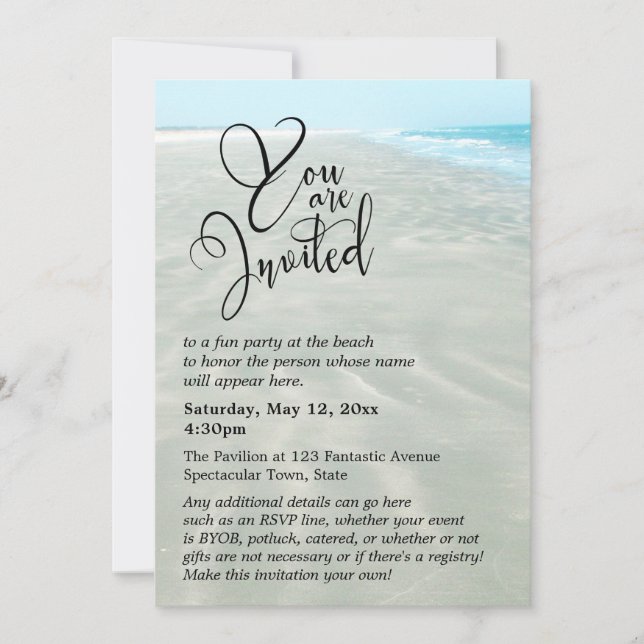 Rippled Sand Aqua Water Photo Modern Beach Wedding Invitation (Front)