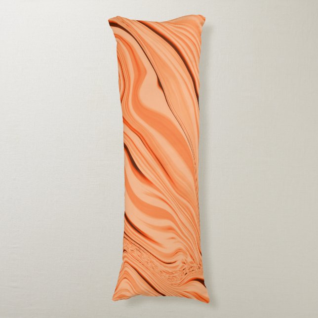 Ripples in shades of orange, curved brown cylinder body cushion (Front Vertical)