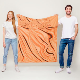 Ripples in shades of orange, curved brown cylinder fleece blanket