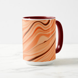 Ripples in shades of orange, curved brown cylinder mug