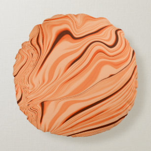 Ripples in shades of orange, curved brown cylinder round cushion