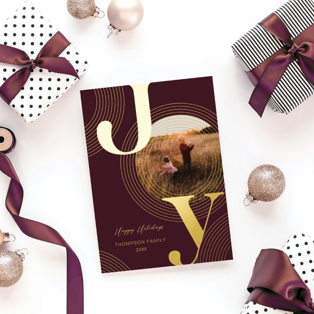 Ripples of Joy Modern Concentric Circles Photo Foil Holiday Card (Creator Uploaded)