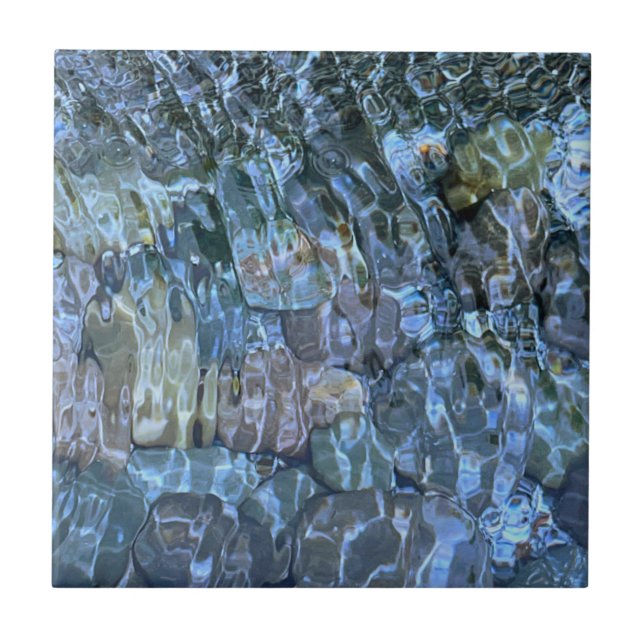 Rippling water, brook, steam, Underwater Stones Ceramic Tile (Front)