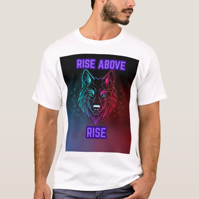 Rise Above Wolf – Neon Geometric Wolf Head  T-Shirt (Front)