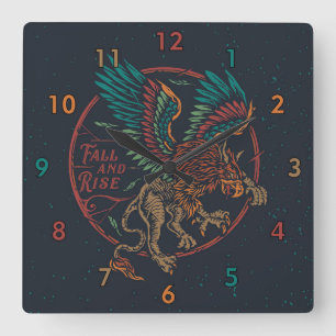 Rise and Fall of the Mythological Griffin Square Wall Clock