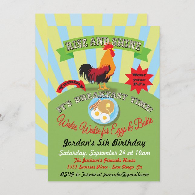 Rise and Shine Breakfast Birthday Party Invitation (Front/Back)