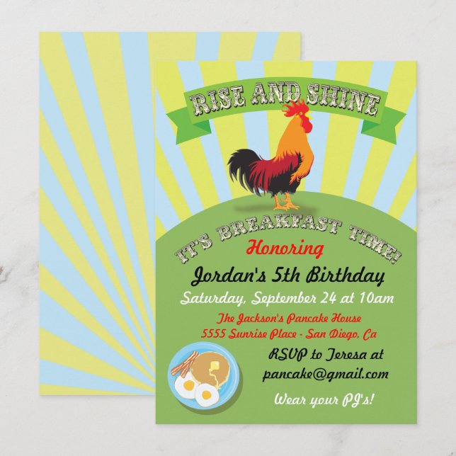 Rise and Shine Breakfast Birthday Party Invitation (Front/Back)