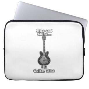 Rise and shine. it's guitar time. black and white laptop sleeve