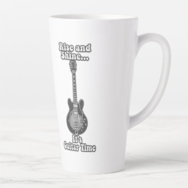 Rise and shine. it's guitar time. black and white latte mug (Right)