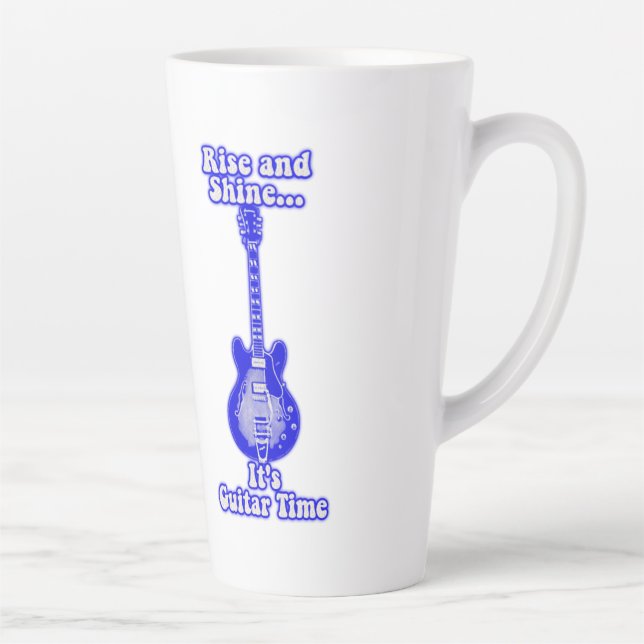 Rise and shine. it's guitar time.retro blue guitar latte mug (Right)
