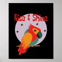 Rise and shine Kawaii cute colourful parrot on tre