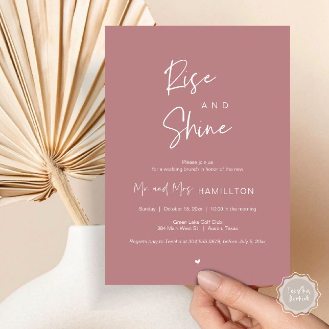 Rise and Shine, Post wedding Brunch Invitation (Rise and Shine, Post Wedding Brunch Invitation Card, PDF, in Dusty Rose Pink)