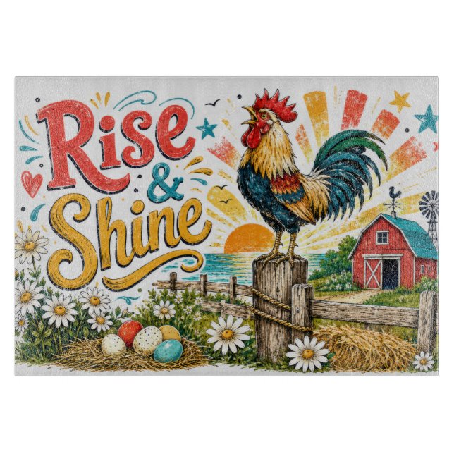 Rise and Shine Rooster Cutting Board (Front)