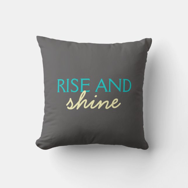 Rise and Shine - Teal and Yellow on Grey Cushion (Front)