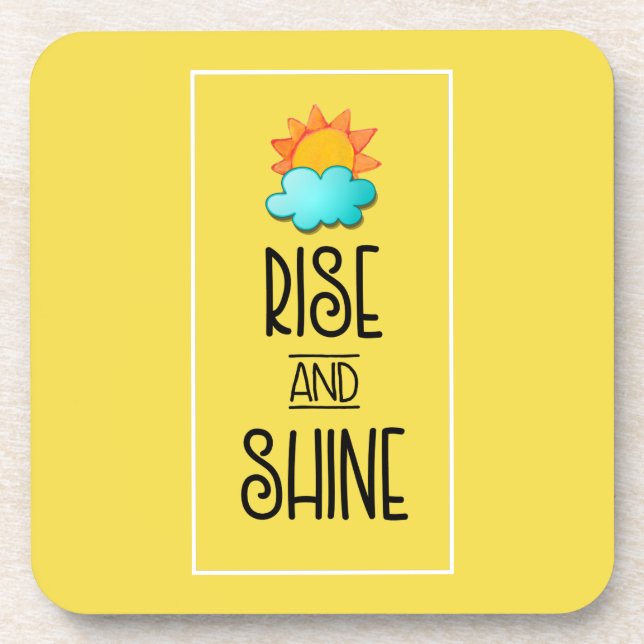 Rise and Shine Typography With Sun and Cloud Coaster (Front)
