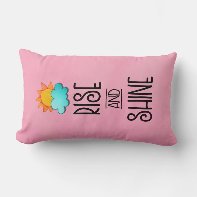Rise and Shine Typography With Sun and Cloud Lumbar Cushion (Front)