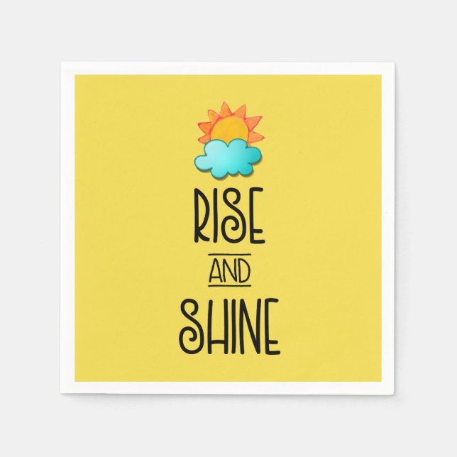 Rise and Shine Typography With Sun and Cloud Napkin (Front)