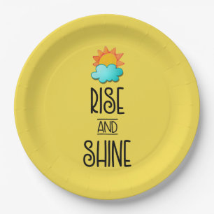 Rise and Shine Typography With Sun and Cloud Paper Plate