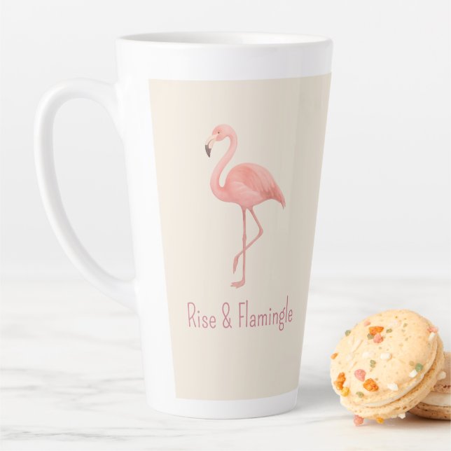 Rise & Flamingle Flamingo – Soft Beige Tropical Latte Mug (In Situ)