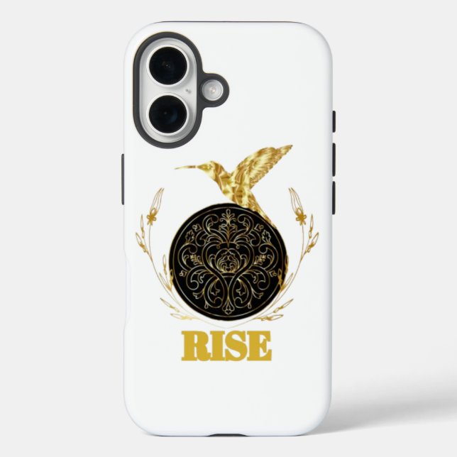 RISE Gold Phoenix Motivational iPhone 16 Case - Bl (Back)