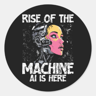 Rise Of Ai Futuristic Human Robot Hybrid Design  Classic Round Sticker