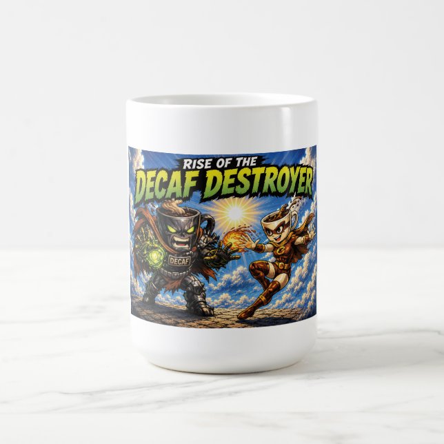 Rise of the Decaf Destroyer Coffee Superhero Comic Mug (Center)