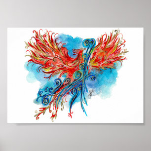 Rise of the Radiant Golden Phoenix Watercolor Poster