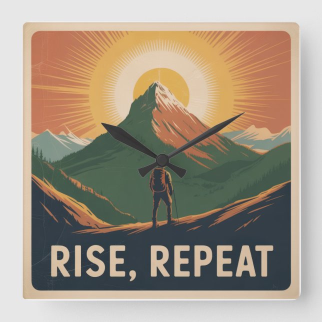 Rise, Repeat Square Wall Clock (Front)