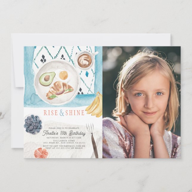 Rise & Shine Brunch Watercolor Kids Birthday Photo Invitation (Front)