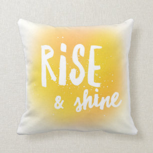 Rise & Shine Pillow, White Font Cushion