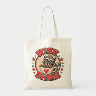 Rise & Shine Racoon Coffee Lover Illustration Tote Bag
