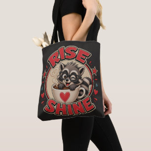 Rise & Shine Racoon Coffee Lover Illustration Tote Bag