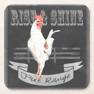 Rise & Shine Rooster Square Paper Coaster