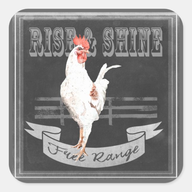 Rise & Shine Rooster Square Sticker (Front)