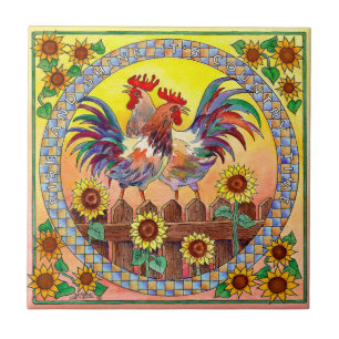 RISE & SHINE ROOSTERS by SHARON SHARPE Ceramic Tile