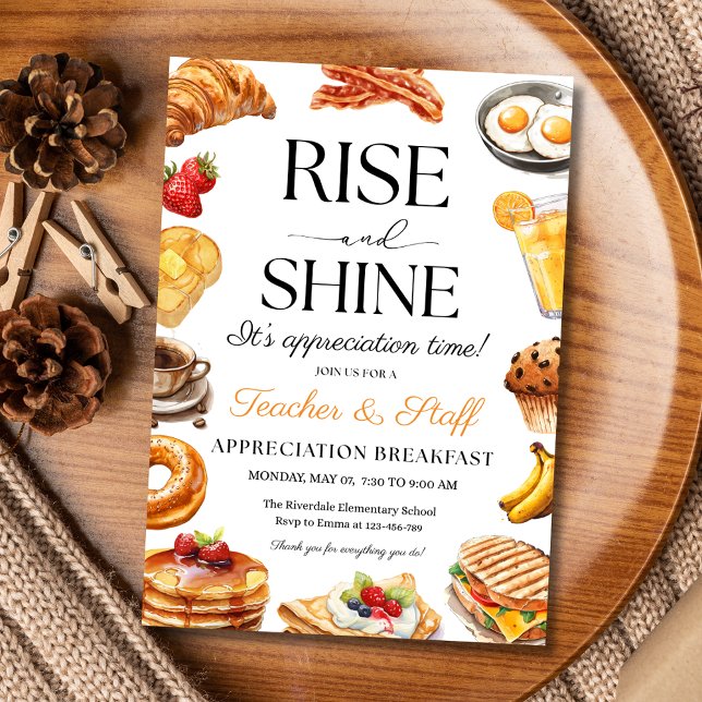 Rise & Shine Teacher Appreciation School Breakfast Invitation (Creator Uploaded)