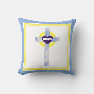 Risen Blue Sky Cross Christian Resurrection Day Cushion