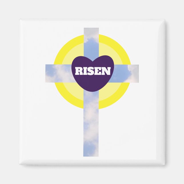 Risen Blue Sky Cross Christian Resurrection Day Magnet (Front)