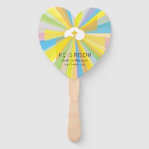 Risen Cloud and Cross with Colourful Light Rays Hand Fan