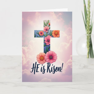 Risen Floral Cross Message Card