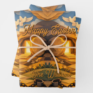 Risen Jesus Empty Tomb 3D Papercut Easter Wrapping Paper Sheet