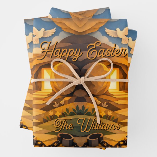 Risen Jesus Empty Tomb 3D Papercut Easter Wrapping Paper Sheet (In situ)