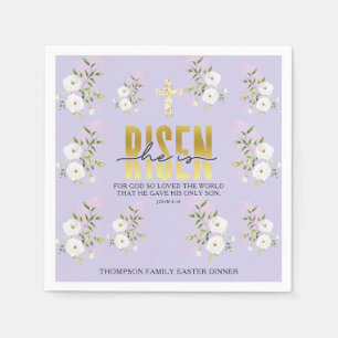 Risen Religious Christian Quote Lavender Easter Napkin
